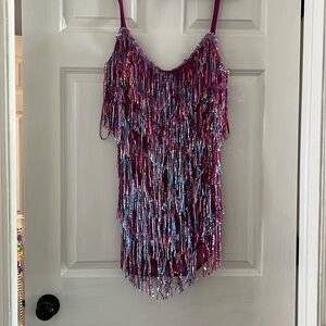 Amazing Lace blue and pink finge mini dress. Size L. Fits like US 6